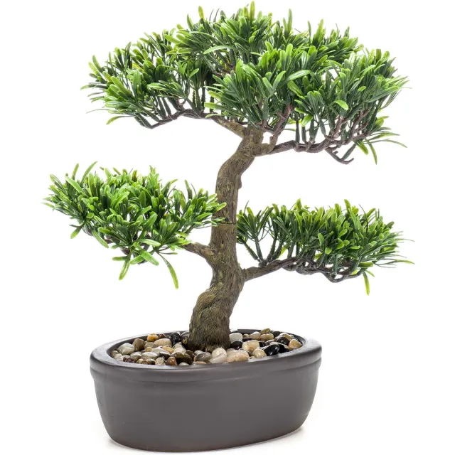 Emerald Kunstplant Bonsai boompje - groen - in pot - 32 cm