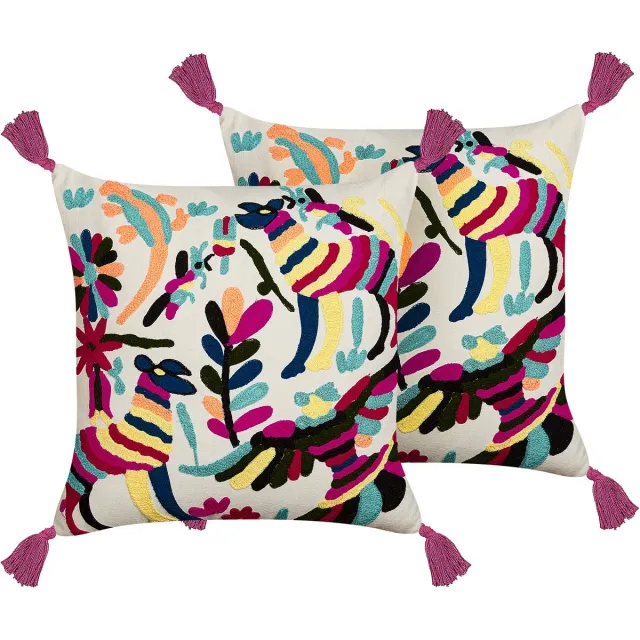 Beliani RAIGANJ - Sierkussen set van 2 - Multicolor - 50 x 50 cm - Katoen Meerkleurig