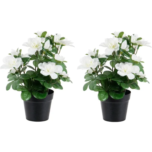 Louis Maes Azalea Kunstplant - 2x - wit - in binnenpot - H25 cm - kunstbloemen