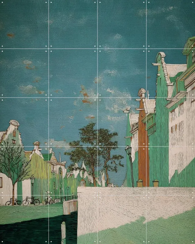 IXXI Amsterdam 2, Artclaud - 80 x 100 cm - Grote wanddecoratie en posters - Geometrische Kunst, Kleurrijk, Modern, Realisme, Speels, Kwaststreken Groen / Blauw