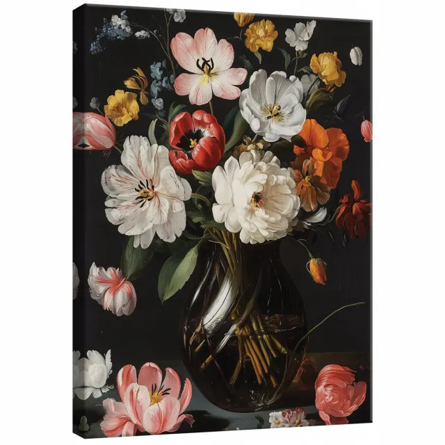 WALLARENA Canvas schilderij - 100x70 cm - moderne zwarte bloemen voor slaapkamer
