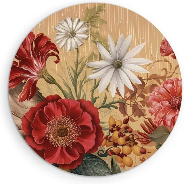 Saammp Forex Muurcirkel - Klassieke Bloemenpracht Rood en Wit - Natuur - Stilleven - Ø 80 - Wandcirkel - Wanddecoratie Cirkel - Muurdecoratie Woonkamer - Kantoor Decoratie