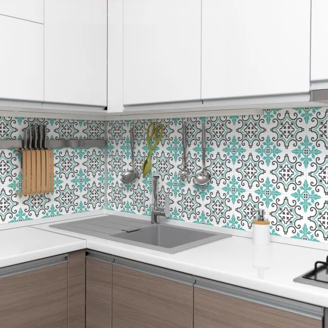 Ambiance Sticker Zelfklevende tegelmuurstickers voor keuken en badkamer - 9 cementtegelstickers, Azulejos Renata - 9 stickers, 20x20cm Multi color