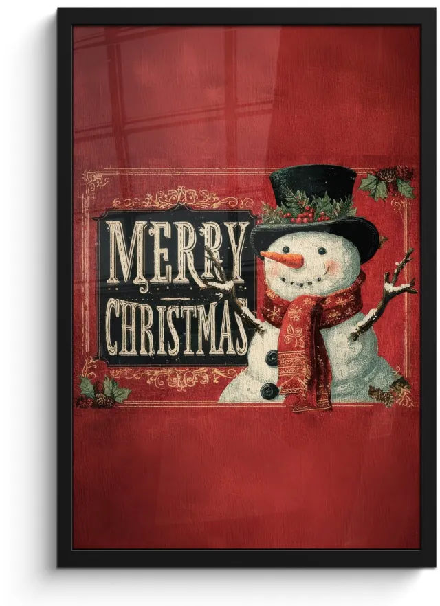 FrameYourWall Poster in lijst - Fotolijst 40x60 cm - Posters - Klassiek - Kerstgroet - Sneeuwpop - Rood - Posterlijst zwart - Decoratie - Wanddecoratie woonkamer - Muurdecoratie slaapkamer - Kerstversiering - Kerstdecoratie voor binnen - Kerstmis