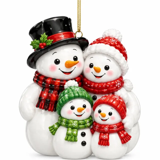 SWGOTA Adventskalender sneeuwpopfamilie met 24 platte acryl hangdecoraties, diverse sneeuwpopmotieven en ophangkoordjes, in kartonnen doos Wit