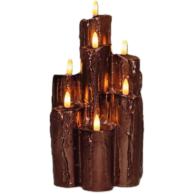 Anna's Collection LED druipkaarsen - 7x st - brons - 15 x 15 x 25 cm - met timer - Halloween/kerst kaarsen