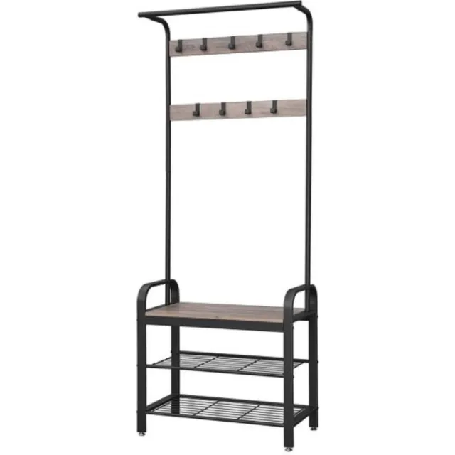 NumberOne Vintage Kapstok Met Schoenenrek Metalen Frame - Schoenen Opbergbank - Anti-tip Riemen – Grijs - Garderobe