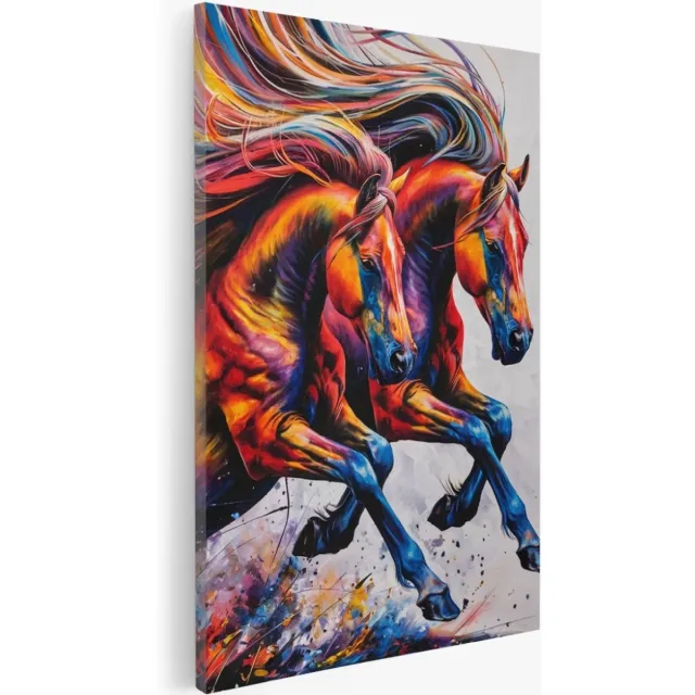 Saammp Canvas Schilderij - Paarden - Dieren - Abstract - Portret - 30x45 - Foto op canvas - Wanddecoratie - Muurdecoratie Woonkamer - Slaapkamer decoratie - Canvas Print Multicolor