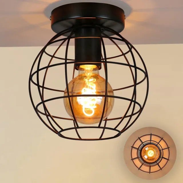 Glitzerlife Industrieel Vintage Plafondlamp - Zwart Metalen Industrieel Design - 1-lichts E27 Fitting - max. 40W - Exclusief lichtbron - Voor Hal, Slaapkamer, Keuken, Woonkamer, Eetkamer