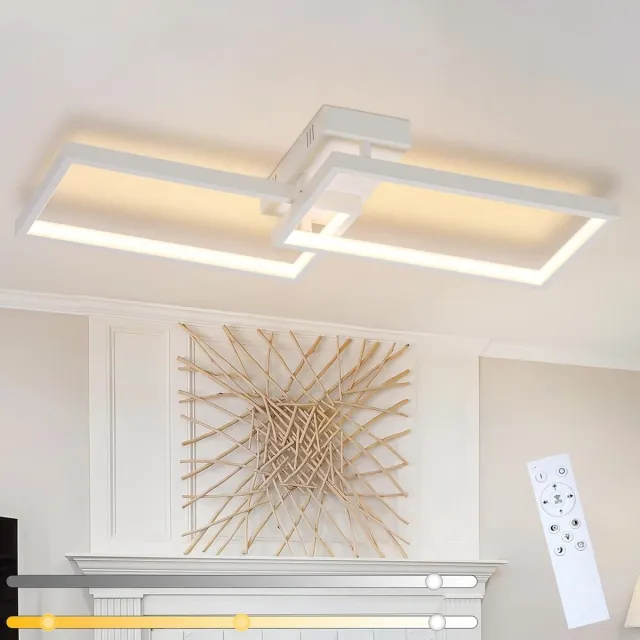 NETTLIFE Plafondlamp LED - 80cm - Dimbaar - 2-Lichts - Wit - met Afstandsbediening - rechthoekig - Moderne Plafondverlichting - Metaal - voor Slaapkamer | Keuken | Eetkamer - 48W
