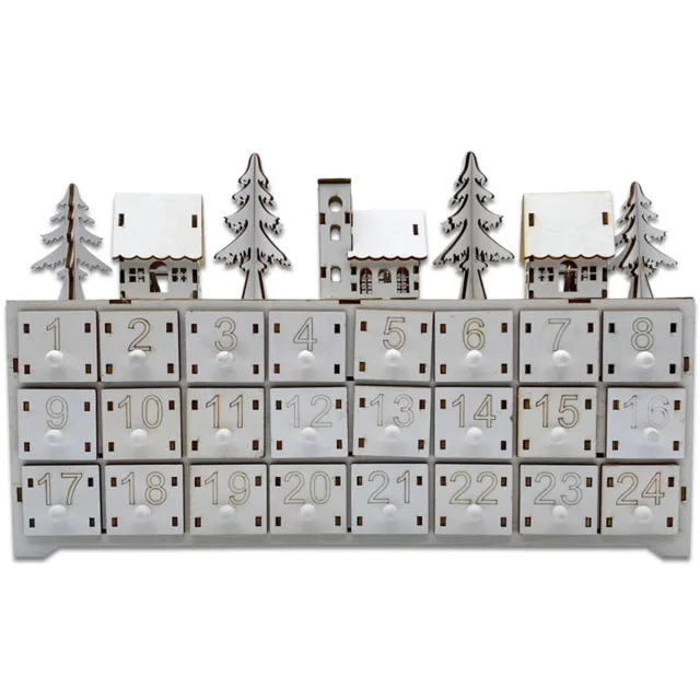 YAGXIG Houten Kerst Adventskalender - Adventskalender met LED-verlichting - 2026 - Kerstversieringen (met 24 lades) - Bureaudecoratie (24 lades) wit