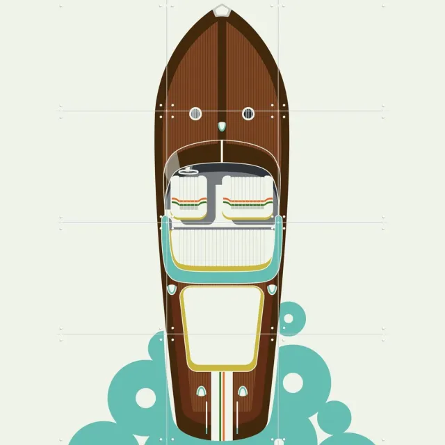 IXXI Riva, Bo Lundberg - 60 x 80 cm - Grote wanddecoratie en posters - Kleurrijk, Digitale Kunst, Vintage, Illustraties, Geometrische Kunst, Mancave Bruin