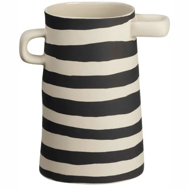 ASA Selection rayu vaas gestreept, bloemenvaas, decoratieve vaas, steengoed, beige / zwart, H 17 cm, 84002130