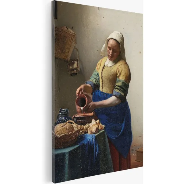 Saammp Canvas Schilderij - Johannes Vermeer - Het melkmeisje - Abstract - Kunst - 60x90 - Foto op canvas - Wanddecoratie - Muurdecoratie Woonkamer - Slaapkamer decoratie - Canvas Print Multicolor