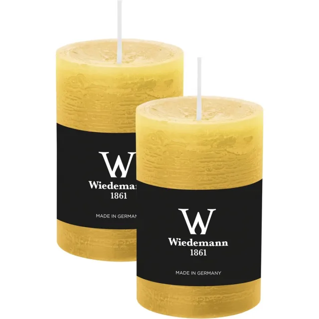 Wiedemann Cilinderkaars/stompkaars - 2x - rustieke kaars - okergeel - 6 x 9 cm - 30 branduren