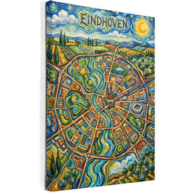 Wall Art 4 You Stadskaart Eindhoven op Canvas | Stadsposter Eindhoven l 75x100cm Full color