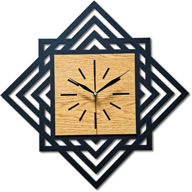 Ornament Handgemaakte Grote Houten Wandklok – Modern Minimalistisch Design, Geometrisch, Rond, Geruisloos, Zonder Tikkend Geluid – Voor Woonkamer, Slaapkamer, Keuken – Unieke Wanddecoratie, Industrieel Design & Stil Uurwerk,zwart en hout zwart - gouden eik