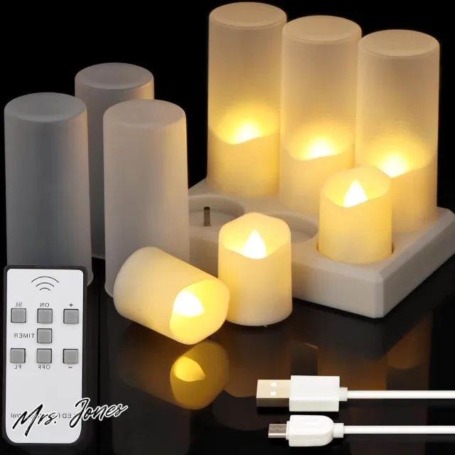 Mrs. Jones Oplaadbare led theelichtjes - warm wit dimbare led kaarsen met afstandsbediening timer - Halloween thuisdecoratie. . multi color