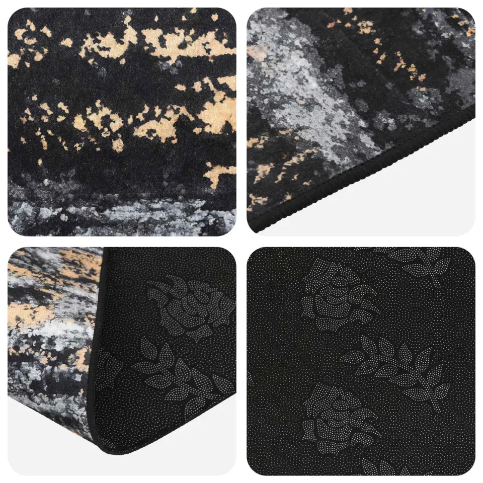 vidaXL Vloerkleedloper LESAKA Zwart en Goud 100 x 100 cm, foto 4
