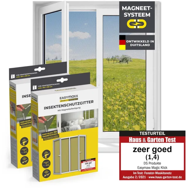 Apalus Vliegenhor voor ramen met Magic Click | Muggengaas kan op maat geknipt worden voor alle ramen tot 150 x 130 cm | Eenvoudige installatie met 12 magneten - niet boren of schroeven [2 Stuk] Zwart