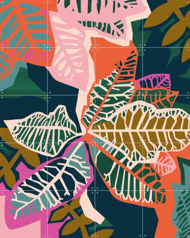 IXXI Croton Bright, Megan Gallagher - 80 x 100 cm - Grote wanddecoratie en posters - Kleurrijk, Grafisch Ontwerp, Abstract, Digitale Kunst, Speels Oranje / Roze / Groen