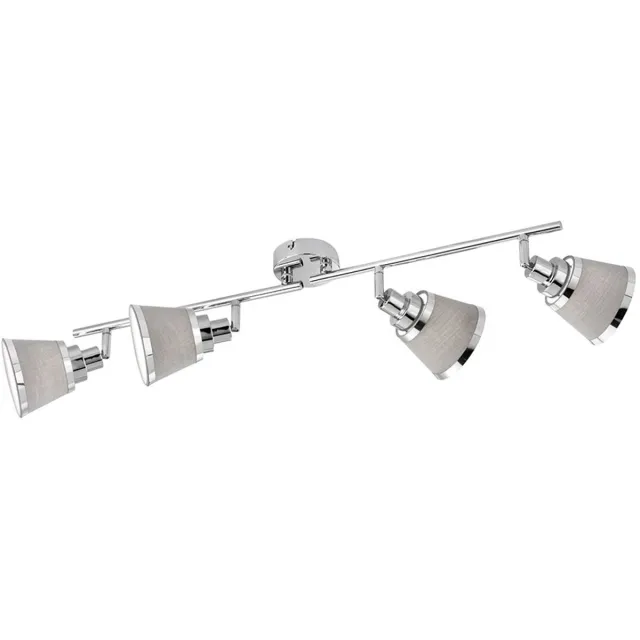 Wofi Plafondlamp Plafondspot Spotlight strip slaapkamerlamp, verstelbaar, metaal textiel, chroom, grijs, 4-vlam, E14 stopcontacten, LxBxH 72.5x11.3x21.5cm