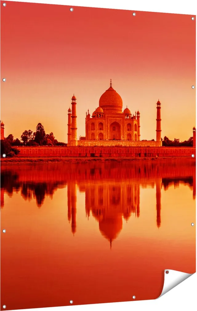 Gards Tuinposter Taj Mahal bij Zonsondergang - 120x160 cm - Tuindoek - Tuindecoratie - Wanddecoratie buiten - Tuinschilderij Multikleur