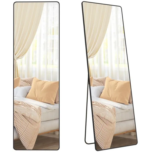 Songmics Spiegel Staand - Full Body Passpiegel met standaard - Aluminium Omlijsting – Veiligheidsglas – Zwart