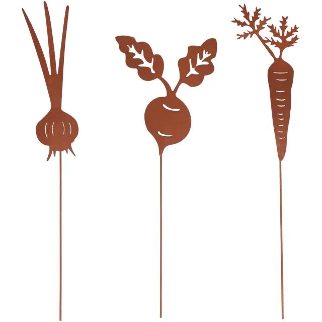 UNUS Tuinsteker wortelgroenten set van 3 metaal roestlook decoratie en bedmarkering voor tuin