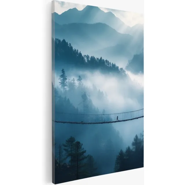 Saammp Canvas Schilderij - Natuur - Hangbrug - landschap - 80x120 - Foto op canvas - Wanddecoratie - Muurdecoratie Woonkamer - Slaapkamer decoratie - Canvas Print Multicolor