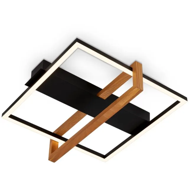 B.K.Licht BRILONER - LED Plafonniére - frame plafondlamp - zwart met hout - warm wit licht 3.000 K - 12W - 35x33 cm
