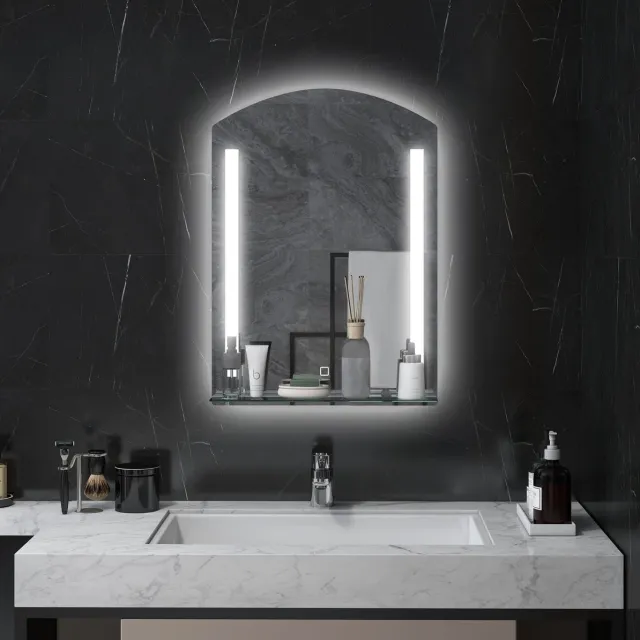 MIVRAY Badspiegel – LED-Verlichting Met 3 Lichtkleuren – 50 x 70 x 12 cm – Aluminium En Glas – Zilver – Wandspiegel Voor Badkamer – Touchbediening Silver