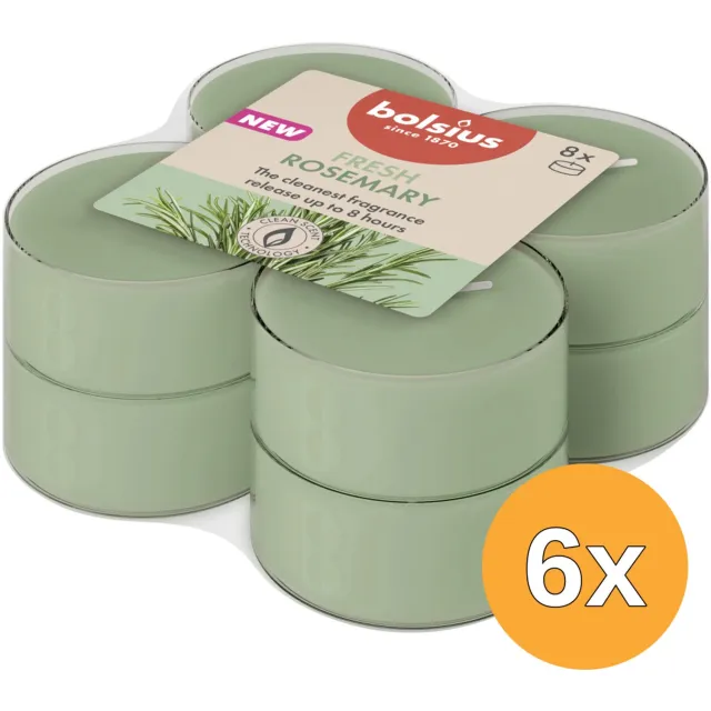 Bolsius 6x Bolsius Maxilichten clear cup 8u True Scents Rosemary (8 stuks)