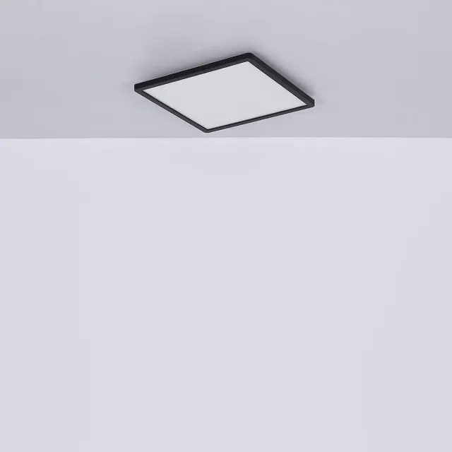 Globo Badkamerlamp LED plafondlamp Plafondlamp IP44 LED paneel, dimbaar 3 niveaus via wandschakelaar, achtergrondverlichting, zwart, 24W 2300Lm warm wit, LxH 42x2,5 cm