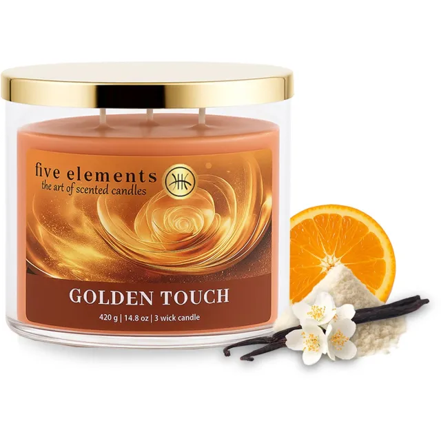 Five Elements Pr Geurkaars Five Elements Golden Touch, 420 g, 3 lonten oranje
