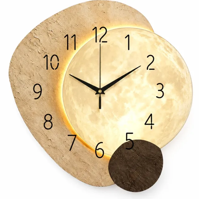 SWGOTA Wandklok 30 cm met abstract maanmotief - Zwarte cijfers en wijzers - Enkelzijdig wandmodel voor woonkamer en eetkamer Beige