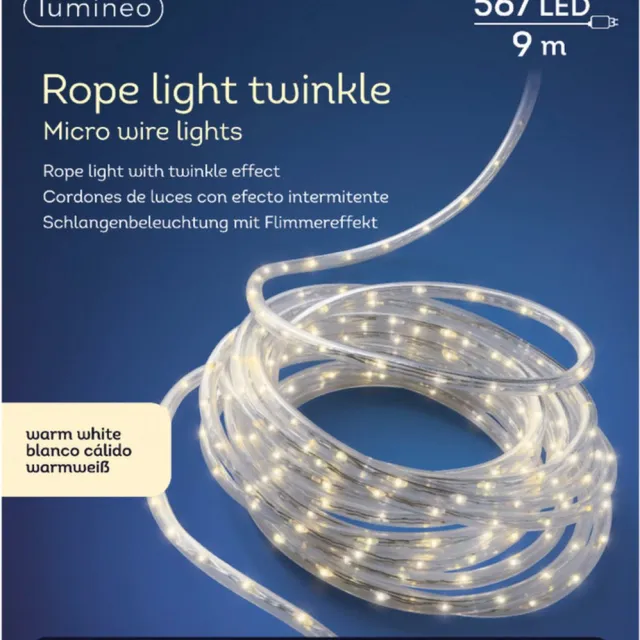 Lumineo Lichtslang -567 led lampjes - warm wit - 9 meter - twinkel effect - kerstverlichting - slangverlichting