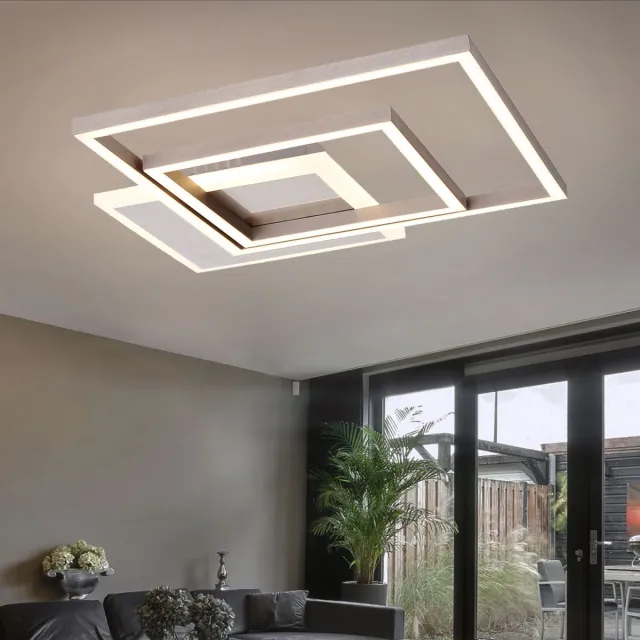 Globo LED plafondlamp hoekig design licht metalen modern, 30W 1820Lm warm wit, LxBxH 37x37x5,5 cm zilver