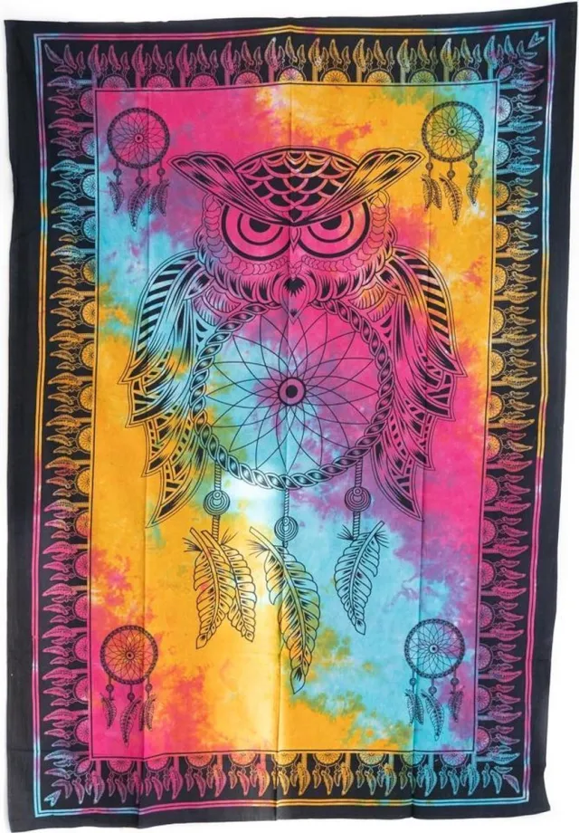 Spiru Authentiek Wandkleed Katoen Uil Dromenvanger Kleurrijk (215 x 135 cm) Multicolor