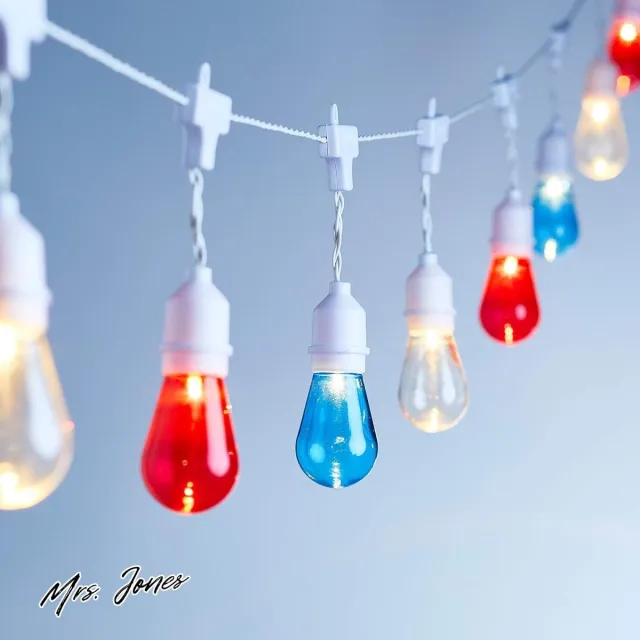 Mrs. Jones Lichtsnoer met 15 leds blauw wit rood voor buiten tuindecoratie op stroom - feestverlichting - sfeerverlichting .