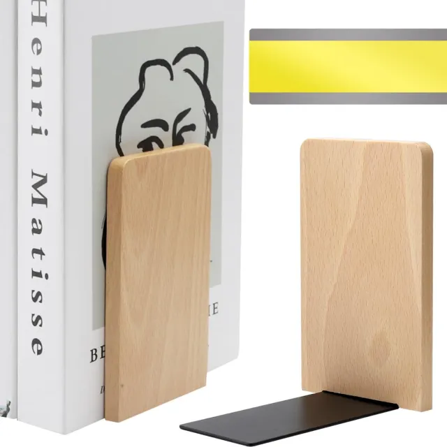 Famanu 2 stuks houten boekensteunen met 1 bladwijzer, beukenhouten boekensteunen voor zware boeken, ideaal voor thuis en kantoor Naturel