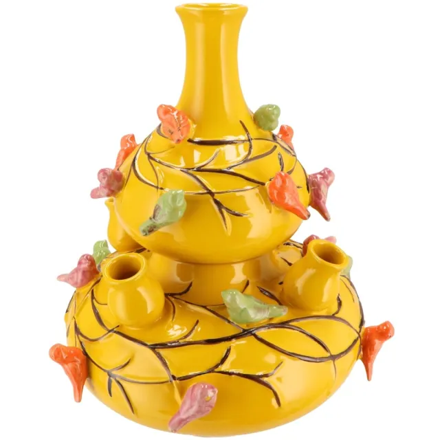 Daan-Kromhout Daan Kromhout Design - vogelvaas - tulpenvaas - vaas - geel - aardewerk - Hoogte 32 cm - Ø 24 cm