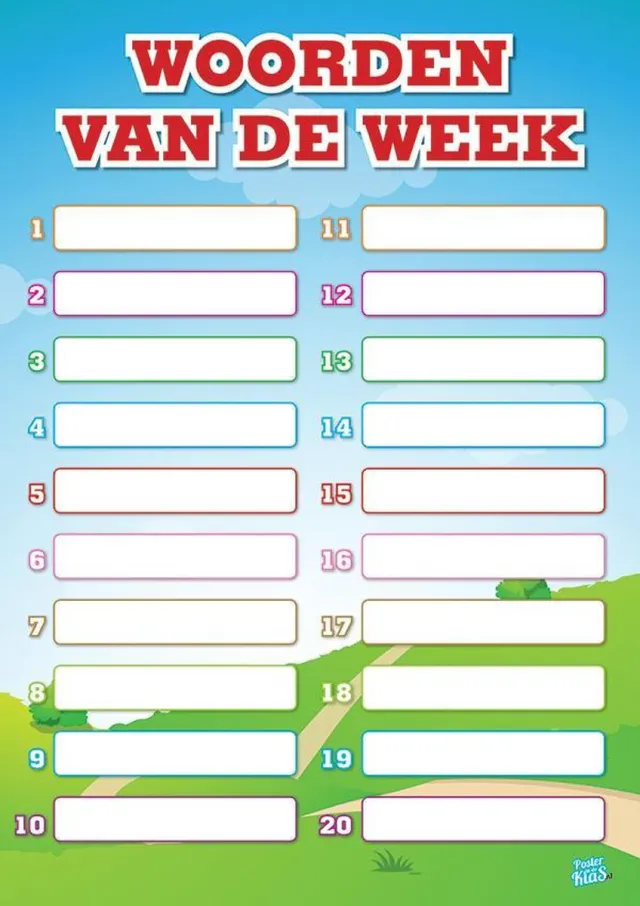 Posterindeklas.nl Gelamineerde Educatieve Poster Woorden van de week - Posterindeklas.nl full colour