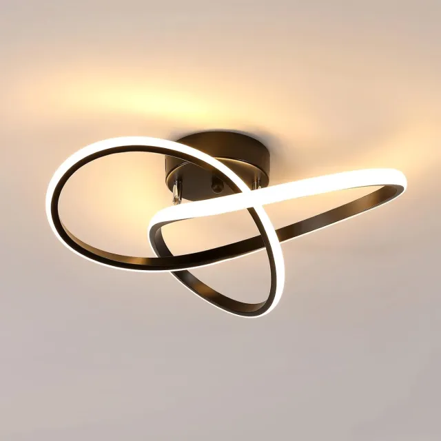 Haobosic Moderne LED-plafondlamp, creatief design, aluminium kroonluchterlamp voor keuken, woonkamer, slaapkamer, eetkamer (zwart, 48W, warm wit licht, 3000K)