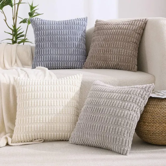 KZQ Decoratieve kussenhoes - 4 stuks - 45 CM - corduroy - zacht - winter, boho, landelijke stijl - voor woonruimte wit