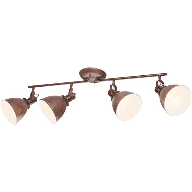 Globo Lighting Plafondlamp 4 spots Spotstrip Spotlight verplaatsbaar Spotlight plafondlamp, roest metaal, 4x E14 stopcontacten, LxBxH 80x15x20 cm Bruin