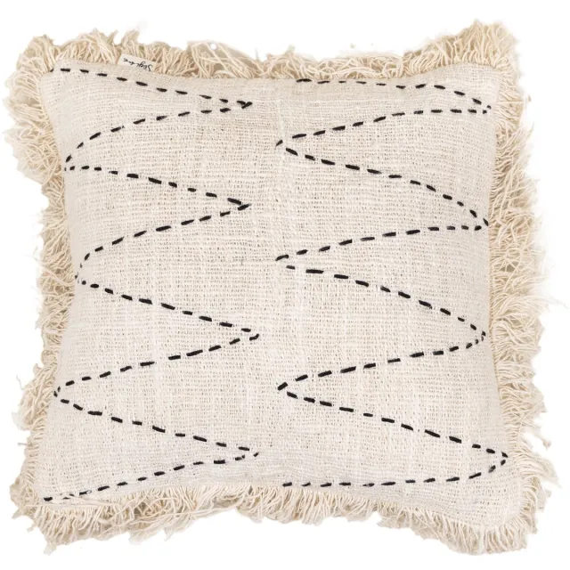 Lyma Living Kussenhoes Flores - Sierkussen - wit / beige / naturel / zwart - Handgemaakt - Bohemian Ibiza Bali stijl - 40x40 cm