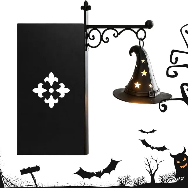 PZCC Boekensteun met Lamp - Boekensteun metaal - Bibliotheeklantaarn - Boekenstandaard - Decoratieve Boekenplankverlichting - Heks Bibliotheeklantaarn- Miniatuur Boekenplank Lantaarn - Halloween leeslampje - 23.5 x 22.5 x 3 cm zwart-B