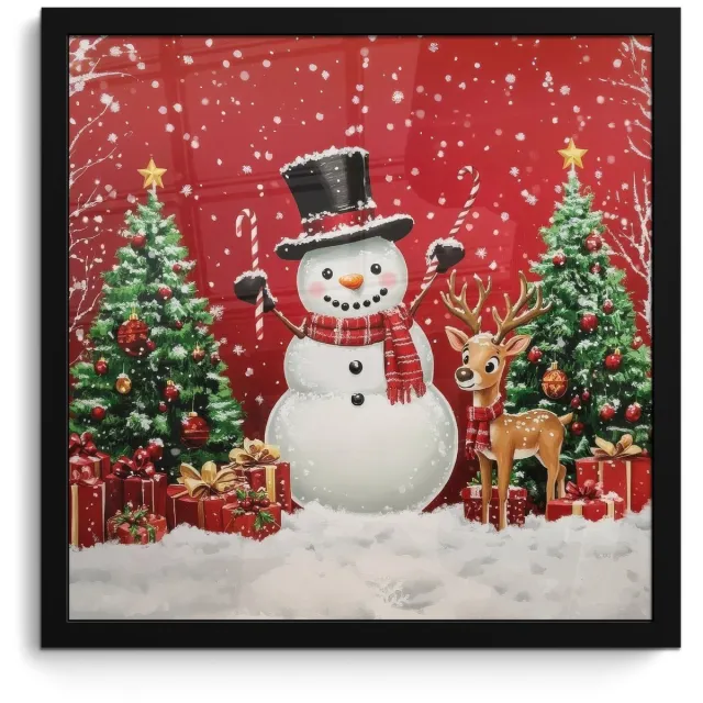 FrameYourWall Poster in lijst - Fotolijst 40x40 cm - Posters - Feestvreugde - Winterbos - Kleurrijk - Posterlijst zwart - Decoratie - Wanddecoratie woonkamer - Muurdecoratie slaapkamer