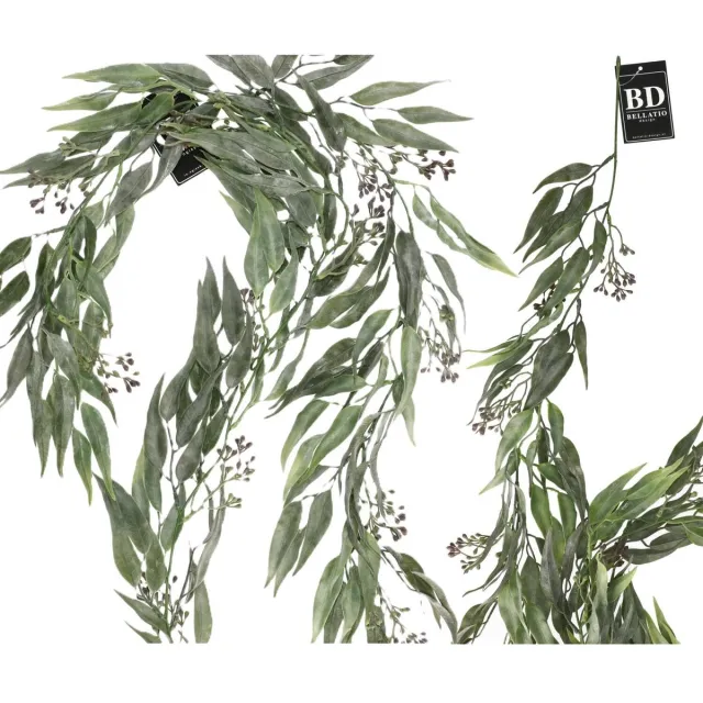 Bellatio Design kunstplant / hangplant slinger - 3x - Eucalyptus - groen - 198 cm lang - bladeren guirlandes - bladgroen decoratie